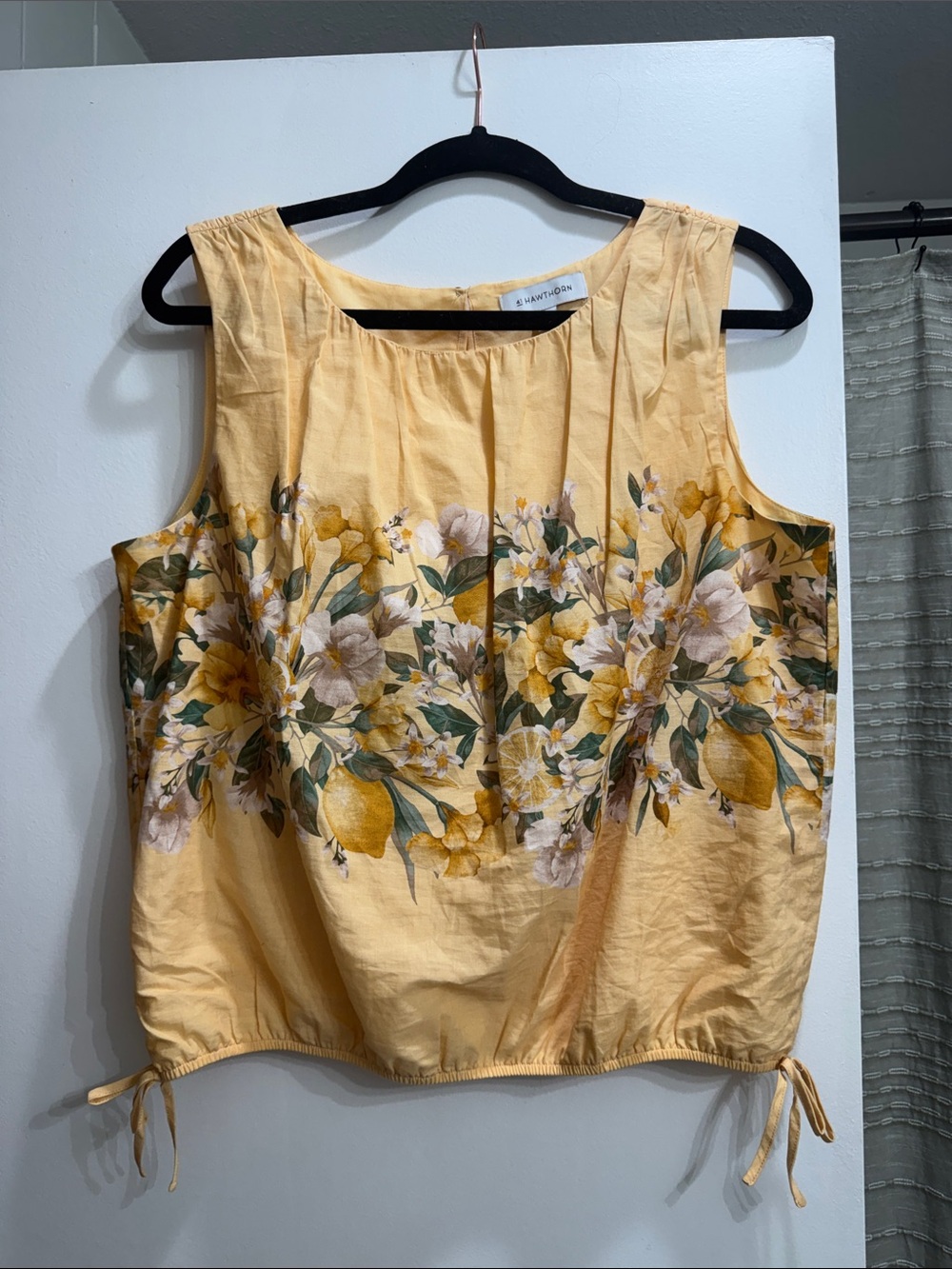 Yellow Floral Sleeveless Top with tie waist